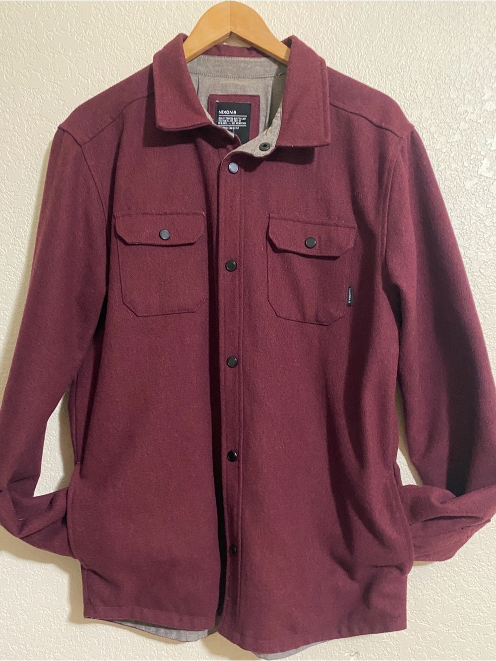Nixon Men's Burgundy Corporal Wool Button-Front Shacket Jacket Sz M